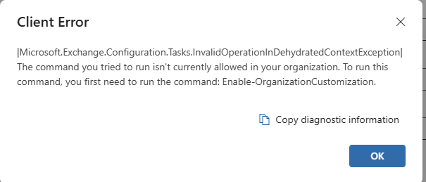 Example Purview error indicating organizational setup is required